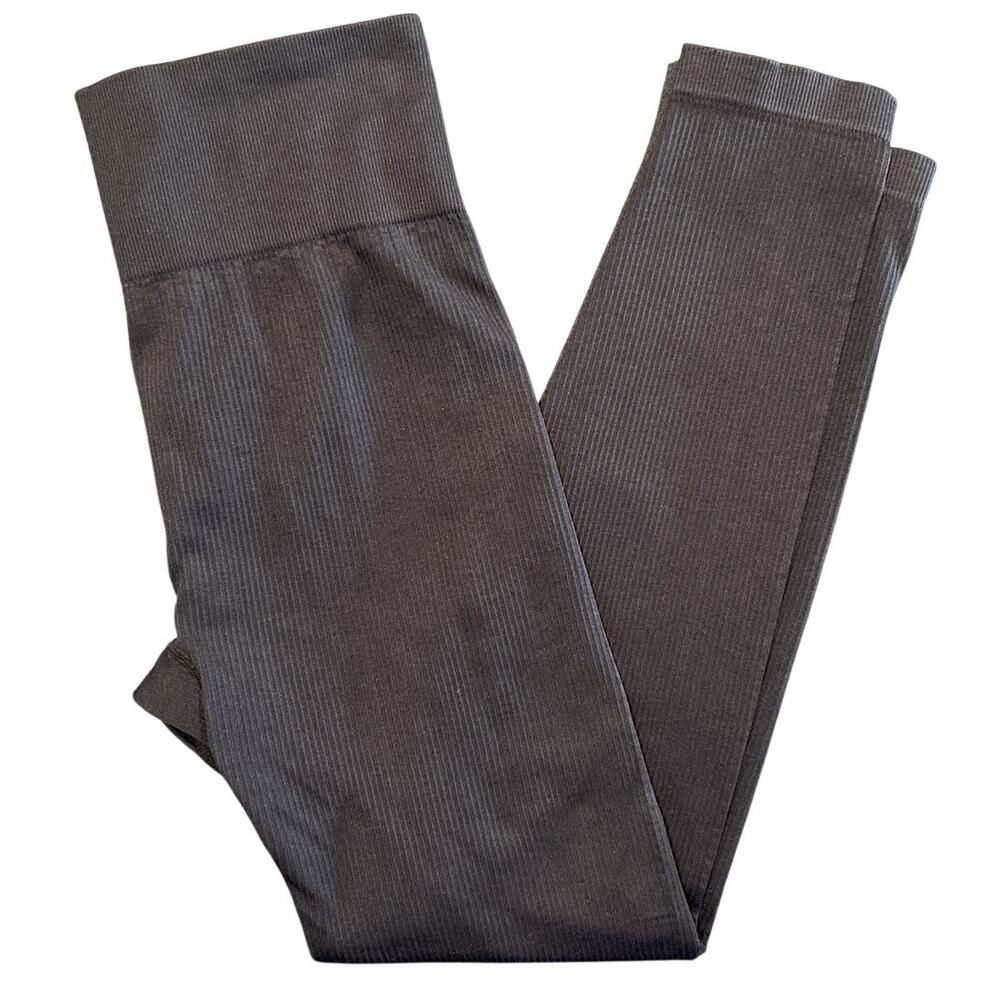 OQQ Ribbed Seamless Leggings, Black, Women's Size Large